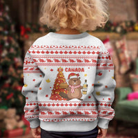 Canada Christmas Kid Ugly Christmas Sweater with Beaver Maple Tree Ice Wine Pie and Red White Knit Pattern Design - Wonder Print Shop