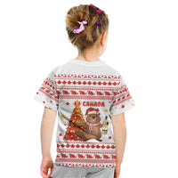 Canada Christmas Kid T Shirt with Beaver Maple Tree Ice Wine Pie and Red White Knit Pattern Design - Wonder Print Shop