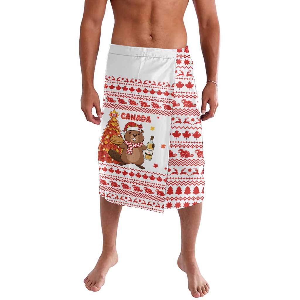 Canada Christmas Lavalava with Beaver Maple Tree Ice Wine Pie and Red White Knit Pattern Design - Wonder Print Shop