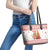 Canada Christmas Leather Tote Bag with Beaver Maple Tree Ice Wine Pie and Red White Knit Pattern Design - Wonder Print Shop