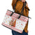 Canada Christmas Leather Tote Bag with Beaver Maple Tree Ice Wine Pie and Red White Knit Pattern Design - Wonder Print Shop