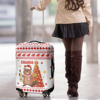 Canada Christmas Luggage Cover with Beaver Maple Tree Ice Wine Pie and Red White Knit Pattern Design - Wonder Print Shop