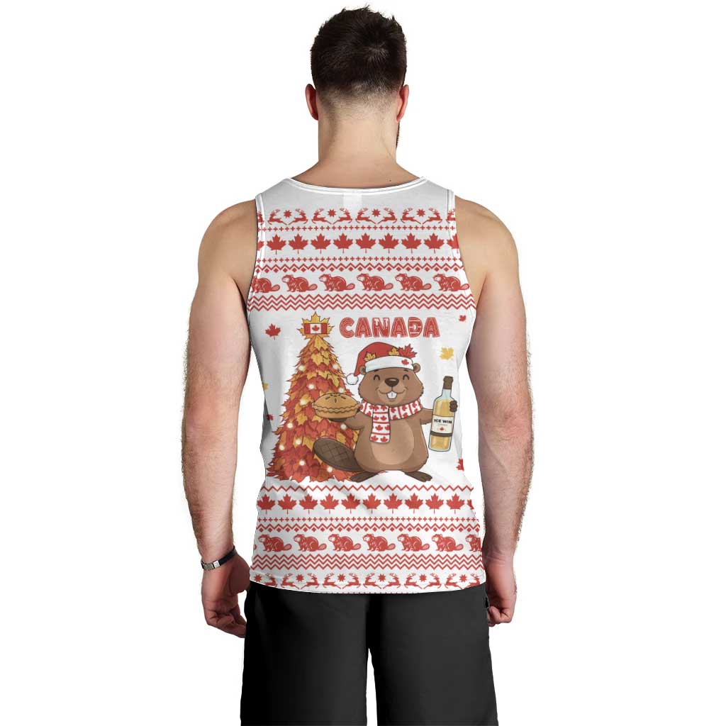 Canada Christmas Men Tank Top with Beaver Maple Tree Ice Wine Pie and Red White Knit Pattern Design - Wonder Print Shop