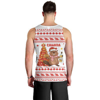 Canada Christmas Men Tank Top with Beaver Maple Tree Ice Wine Pie and Red White Knit Pattern Design - Wonder Print Shop