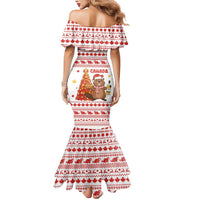 Canada Christmas Mermaid Dress with Beaver Maple Tree Ice Wine Pie and Red White Knit Pattern Design - Wonder Print Shop