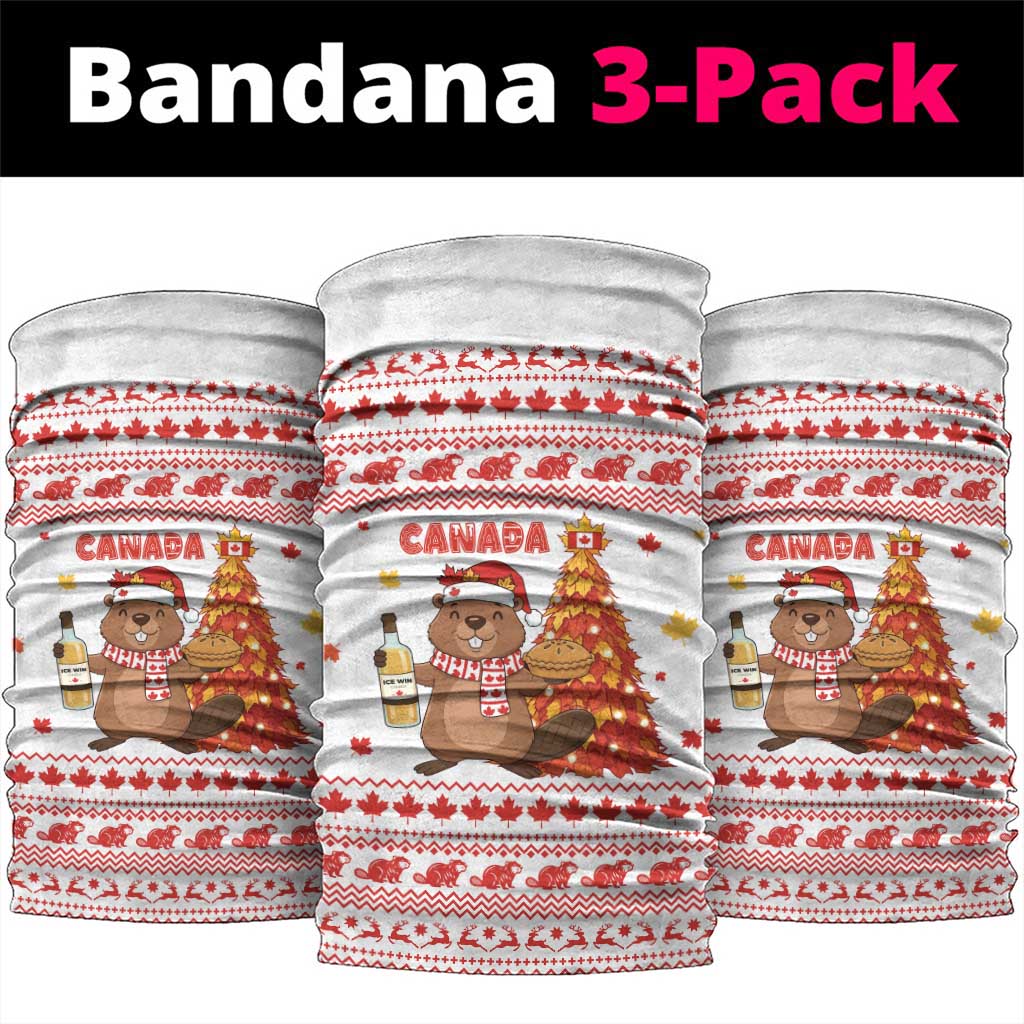 Canada Christmas Neck Gaiter with Beaver Maple Tree Ice Wine Pie and Red White Knit Pattern Design - Wonder Print Shop