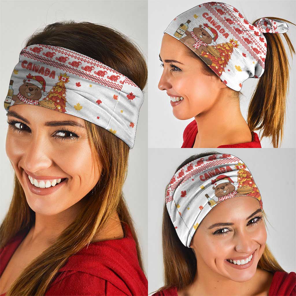 Canada Christmas Neck Gaiter with Beaver Maple Tree Ice Wine Pie and Red White Knit Pattern Design - Wonder Print Shop