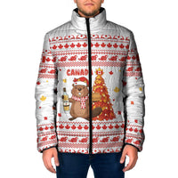 Canada Christmas Padded Jacket with Beaver Maple Tree Ice Wine Pie and Red White Knit Pattern Design - Wonder Print Shop