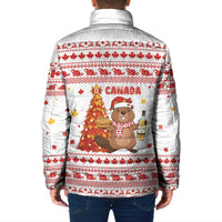 Canada Christmas Padded Jacket with Beaver Maple Tree Ice Wine Pie and Red White Knit Pattern Design - Wonder Print Shop
