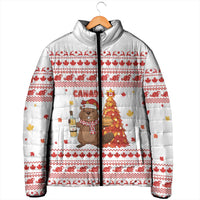 Canada Christmas Padded Jacket with Beaver Maple Tree Ice Wine Pie and Red White Knit Pattern Design - Wonder Print Shop