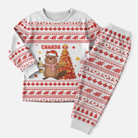 Canada Christmas Pajama Set with Beaver Maple Tree Ice Wine Pie and Red White Knit Pattern Design - Wonder Print Shop