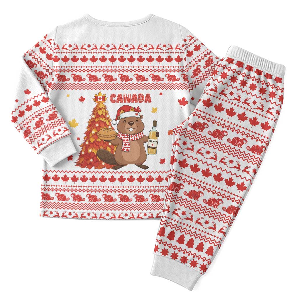 Canada Christmas Pajama Set with Beaver Maple Tree Ice Wine Pie and Red White Knit Pattern Design - Wonder Print Shop
