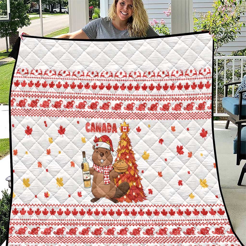 Canada Christmas Quilt with Beaver Maple Tree Ice Wine Pie and Red White Knit Pattern Design - Wonder Print Shop