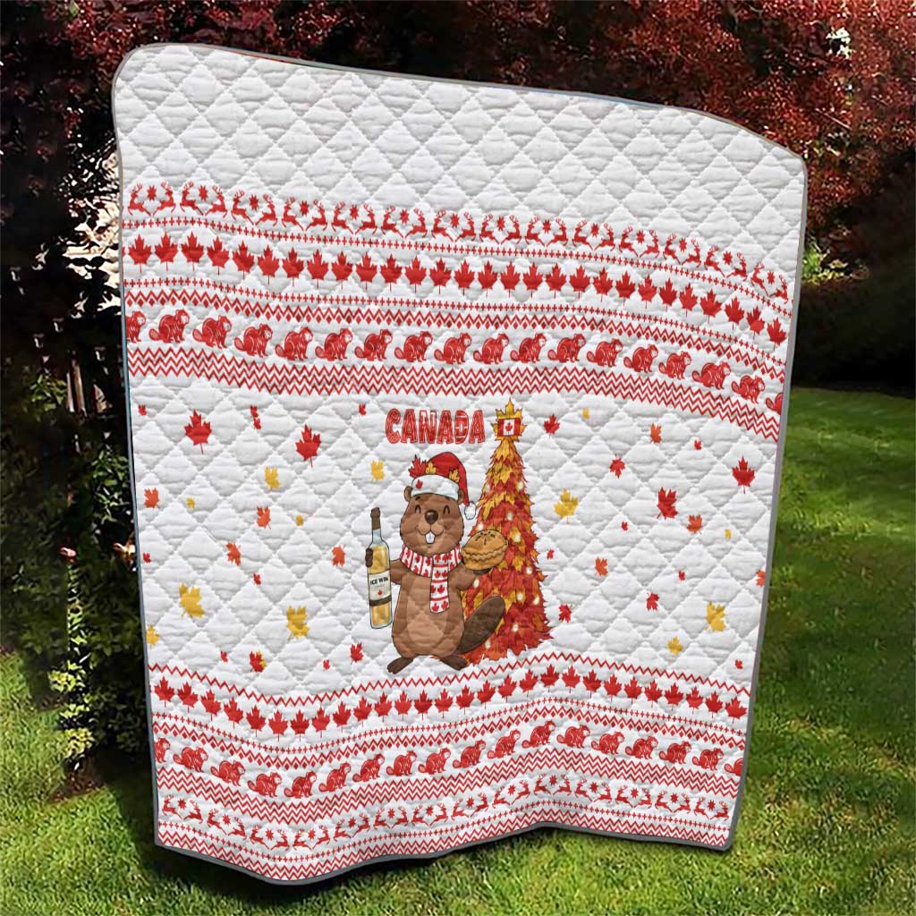 Canada Christmas Quilt with Beaver Maple Tree Ice Wine Pie and Red White Knit Pattern Design - Wonder Print Shop
