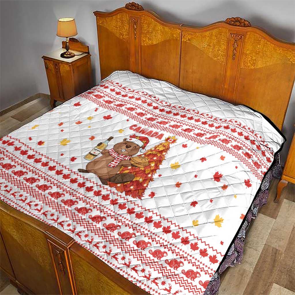 Canada Christmas Quilt with Beaver Maple Tree Ice Wine Pie and Red White Knit Pattern Design - Wonder Print Shop