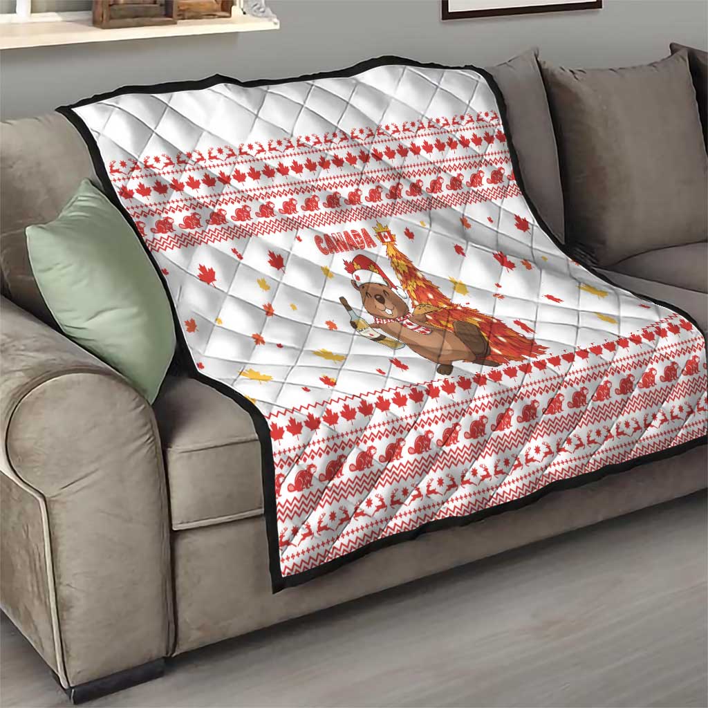Canada Christmas Quilt with Beaver Maple Tree Ice Wine Pie and Red White Knit Pattern Design - Wonder Print Shop