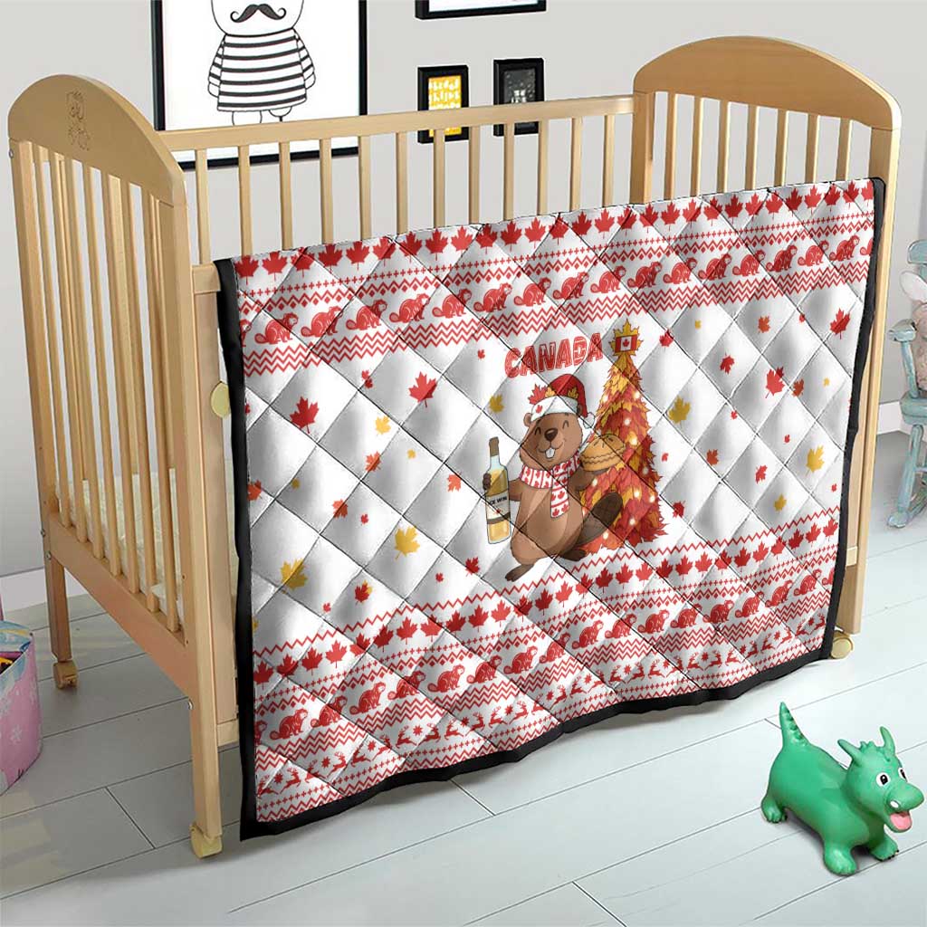 Canada Christmas Quilt with Beaver Maple Tree Ice Wine Pie and Red White Knit Pattern Design - Wonder Print Shop