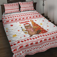 Canada Christmas Quilt Bed Set with Beaver Maple Tree Ice Wine Pie and Red White Knit Pattern Design - Wonder Print Shop