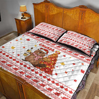 Canada Christmas Quilt Bed Set with Beaver Maple Tree Ice Wine Pie and Red White Knit Pattern Design - Wonder Print Shop