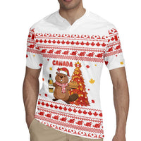 Canada Christmas Rugby Jersey with Beaver Maple Tree Ice Wine Pie and Red White Knit Pattern Design - Wonder Print Shop