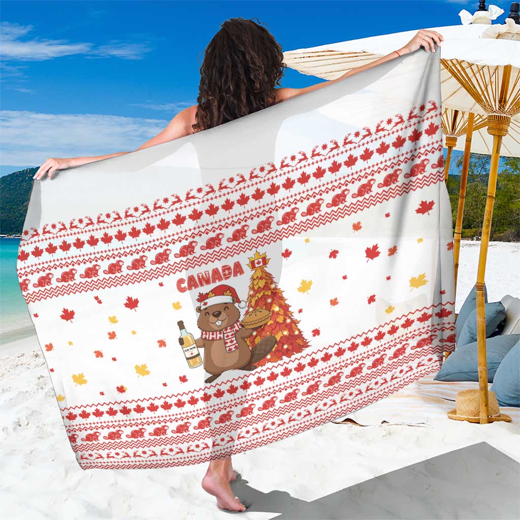 Canada Christmas Sarong with Beaver Maple Tree Ice Wine Pie and Red White Knit Pattern Design - Wonder Print Shop