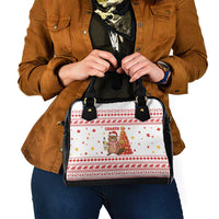 Canada Christmas Shoulder Handbag with Beaver Maple Tree Ice Wine Pie and Red White Knit Pattern Design - Wonder Print Shop