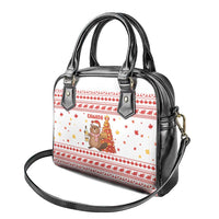 Canada Christmas Shoulder Handbag with Beaver Maple Tree Ice Wine Pie and Red White Knit Pattern Design - Wonder Print Shop