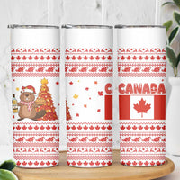 Canada Christmas Skinny Tumbler with Beaver Maple Tree Ice Wine Pie and Red White Knit Pattern Design - Wonder Print Shop