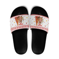 Canada Christmas Slide Sandals with Beaver Maple Tree Ice Wine Pie and Red White Knit Pattern Design - Wonder Print Shop