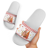 Canada Christmas Slide Sandals with Beaver Maple Tree Ice Wine Pie and Red White Knit Pattern Design - Wonder Print Shop