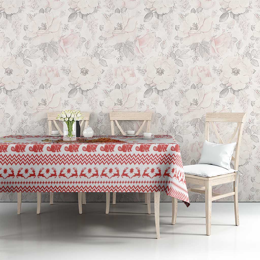 Canada Christmas Tablecloth with Beaver Maple Tree Ice Wine Pie and Red White Knit Pattern Design - Wonder Print Shop
