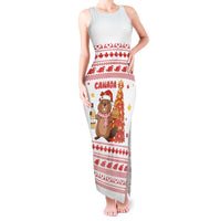 Canada Christmas Tank Maxi Dress with Beaver Maple Tree Ice Wine Pie and Red White Knit Pattern Design - Wonder Print Shop