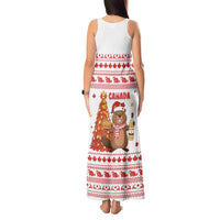 Canada Christmas Tank Maxi Dress with Beaver Maple Tree Ice Wine Pie and Red White Knit Pattern Design - Wonder Print Shop