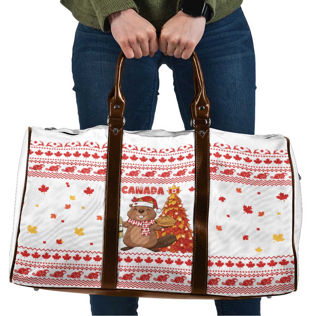 Canada Christmas Travel Bag with Beaver Maple Tree Ice Wine Pie and Red White Knit Pattern Design - Wonder Print Shop