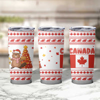Canada Christmas Tumbler Cup with Beaver Maple Tree Ice Wine Pie and Red White Knit Pattern Design - Wonder Print Shop