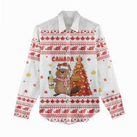 Canada Christmas Women Casual Shirt with Beaver Maple Tree Ice Wine Pie and Red White Knit Pattern Design - Wonder Print Shop