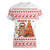 Canada Christmas Women V-Neck T-Shirt with Beaver Maple Tree Ice Wine Pie and Red White Knit Pattern Design - Wonder Print Shop