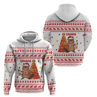 Canada Christmas Zip Hoodie with Beaver Maple Tree Ice Wine Pie and Red White Knit Pattern Design - Wonder Print Shop