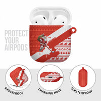 Canada Christmas AirPods Case with Santa Playing Hockey Maple Leaf Flag and Red White Knit Pattern Design - Wonder Print Shop