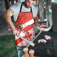 Canada Christmas Apron with Santa Playing Hockey Maple Leaf Flag and Red White Knit Pattern Design - Wonder Print Shop