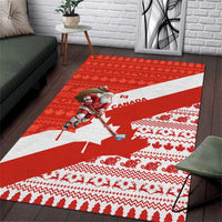 Canada Christmas Area Rug with Santa Playing Hockey Maple Leaf Flag and Red White Knit Pattern Design - Wonder Print Shop