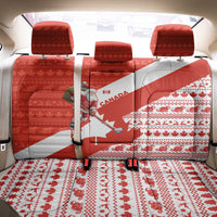 Canada Christmas Back Car Seat Cover with Santa Playing Hockey Maple Leaf Flag and Red White Knit Pattern Design - Wonder Print Shop
