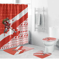 Canada Christmas Bathroom Set with Santa Playing Hockey Maple Leaf Flag and Red White Knit Pattern Design - Wonder Print Shop