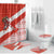 Canada Christmas Bathroom Set with Santa Playing Hockey Maple Leaf Flag and Red White Knit Pattern Design - Wonder Print Shop