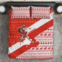 Canada Christmas Bedding Set with Santa Playing Hockey Maple Leaf Flag and Red White Knit Pattern Design - Wonder Print Shop