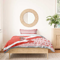 Canada Christmas Bedding Set with Santa Playing Hockey Maple Leaf Flag and Red White Knit Pattern Design - Wonder Print Shop