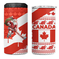 Canada Christmas 4 in 1 Can Cooler Tumbler with Santa Playing Hockey Maple Leaf Flag and Red White Knit Pattern Design - Wonder Print Shop