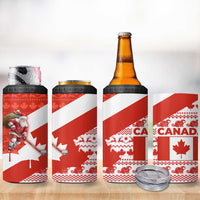 Canada Christmas 4 in 1 Can Cooler Tumbler with Santa Playing Hockey Maple Leaf Flag and Red White Knit Pattern Design - Wonder Print Shop