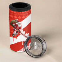 Canada Christmas 4 in 1 Can Cooler Tumbler with Santa Playing Hockey Maple Leaf Flag and Red White Knit Pattern Design - Wonder Print Shop