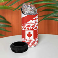 Canada Christmas 4 in 1 Can Cooler Tumbler with Santa Playing Hockey Maple Leaf Flag and Red White Knit Pattern Design - Wonder Print Shop